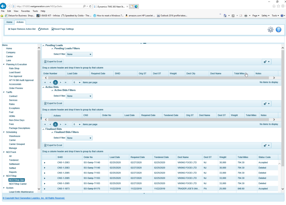 screenshot of Dynamics TMS